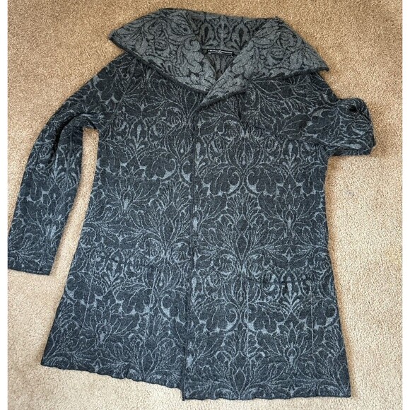 Peruvian Connection Alpaca Wool Jacquard Cardigan Coat Sweater – Gray Floral – L - Picture 1 of 15